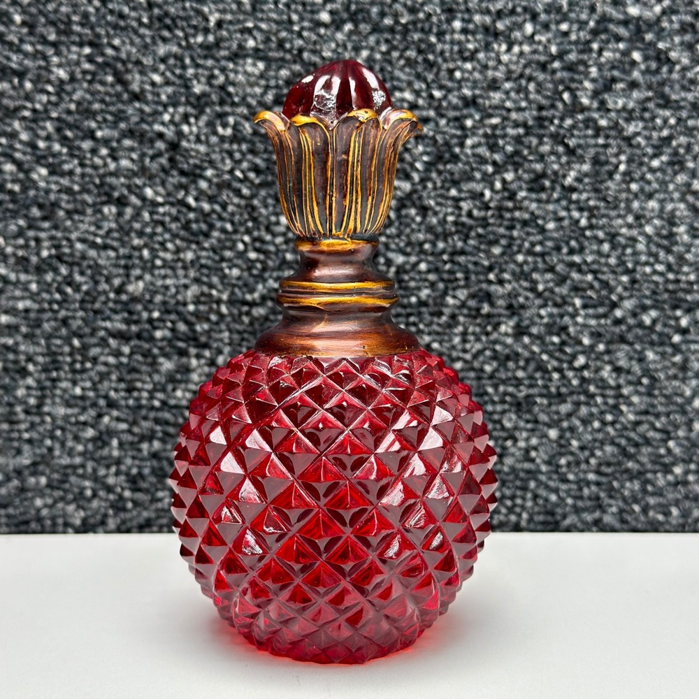 Vintage Ruby Red Diamond Point Glass Victorian Revival Decorative Art Ornament